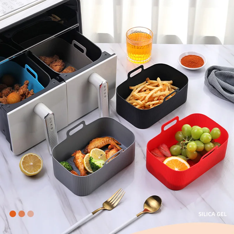 

1Pc For NINJA DZ201 Air Fryer Heating Baking Pan Silicone Pot Tray Rectangle Oven Baking Basket Airfryers Accessories