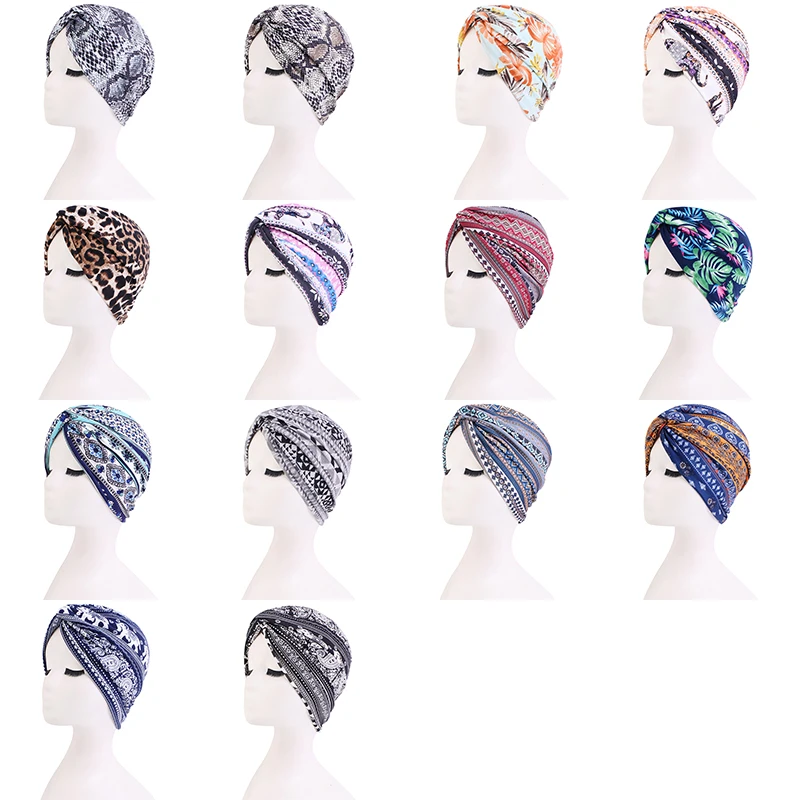 New Women flower Cotton Knotted Turban Hat Cross Twist Cap Scarf Cancer Chemo Beanies Cap Head Wrap Headwear Hair Accessories