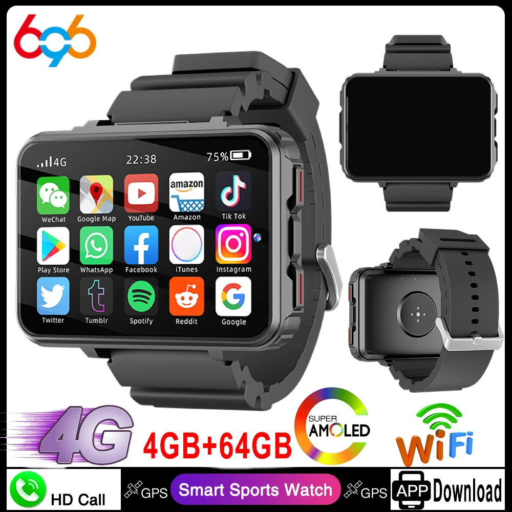 4G 2. 4Inch AMOLED Screen Smart Watches GPS Wifi SOS Android IOS Phone 4GB 64GB Camera 1400mah Battery Smartwatch Men Waterproof