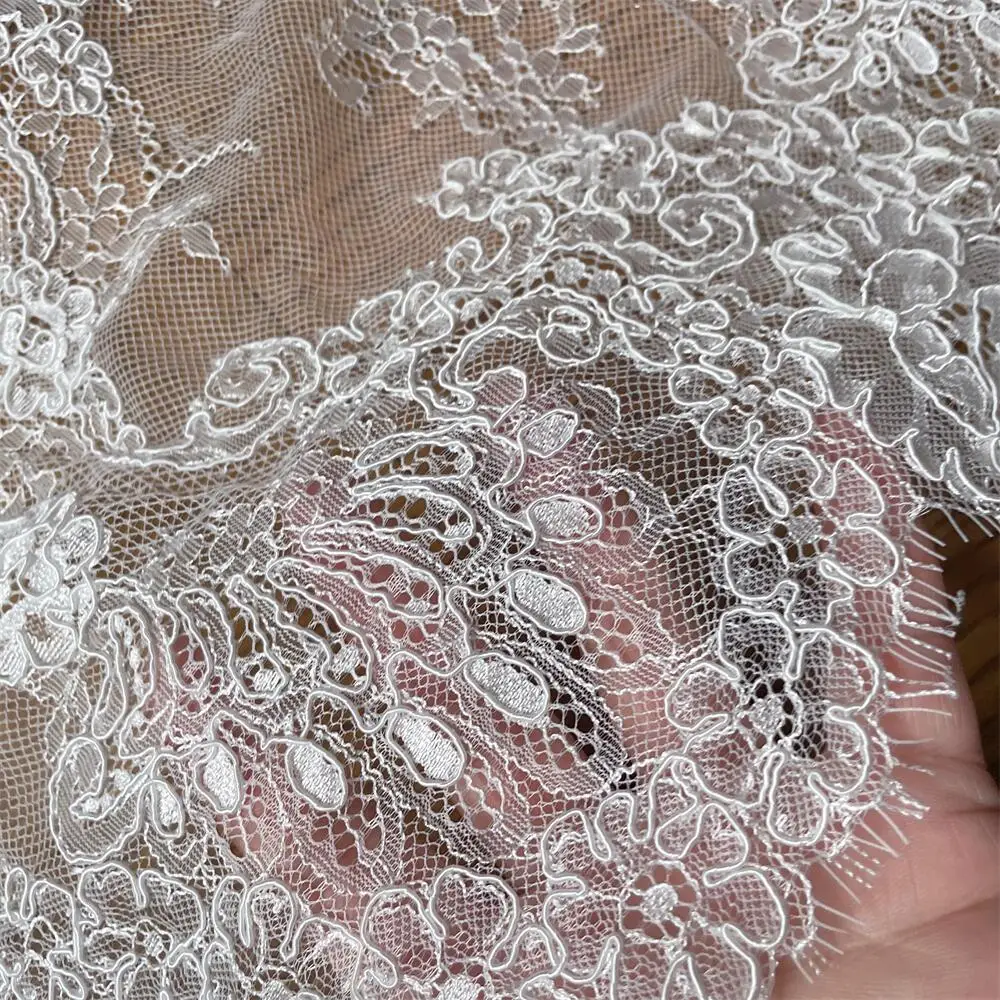 3D Border Eyelash Lace Fabric, Handmade DIY, Wedding Dress Accessories, RS5076, 47cm Width