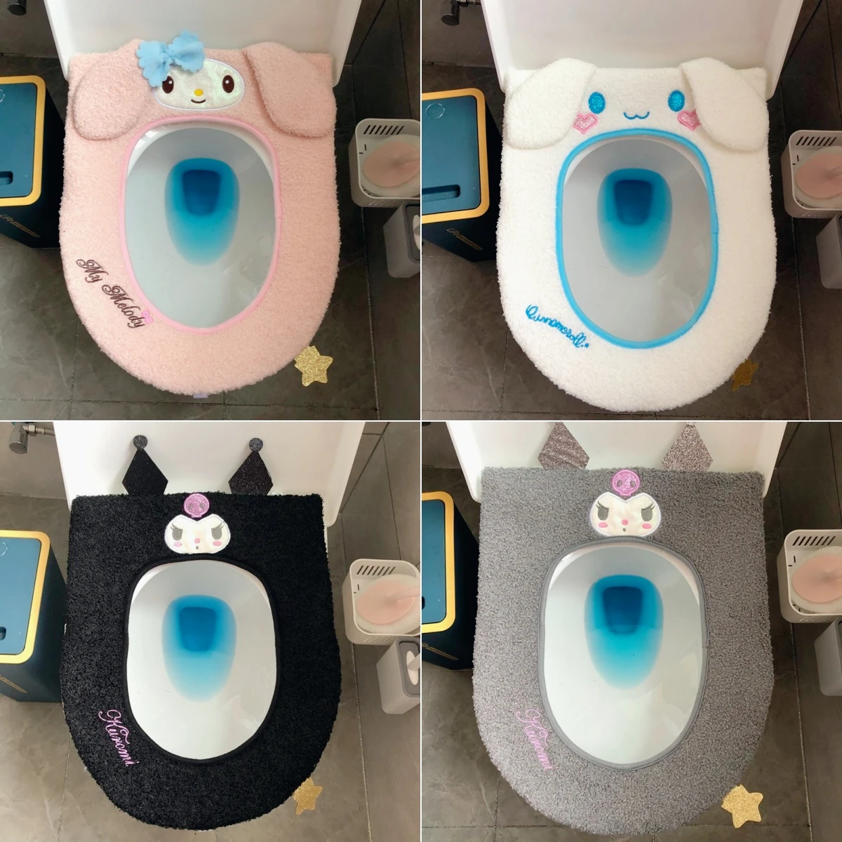 Winter Thick Sanrio Warm Toilet Cushion Universal Hello Kitty Kuromi Cinnamoroll My Melody Reusable Plush Soft Toilet Seat Cover