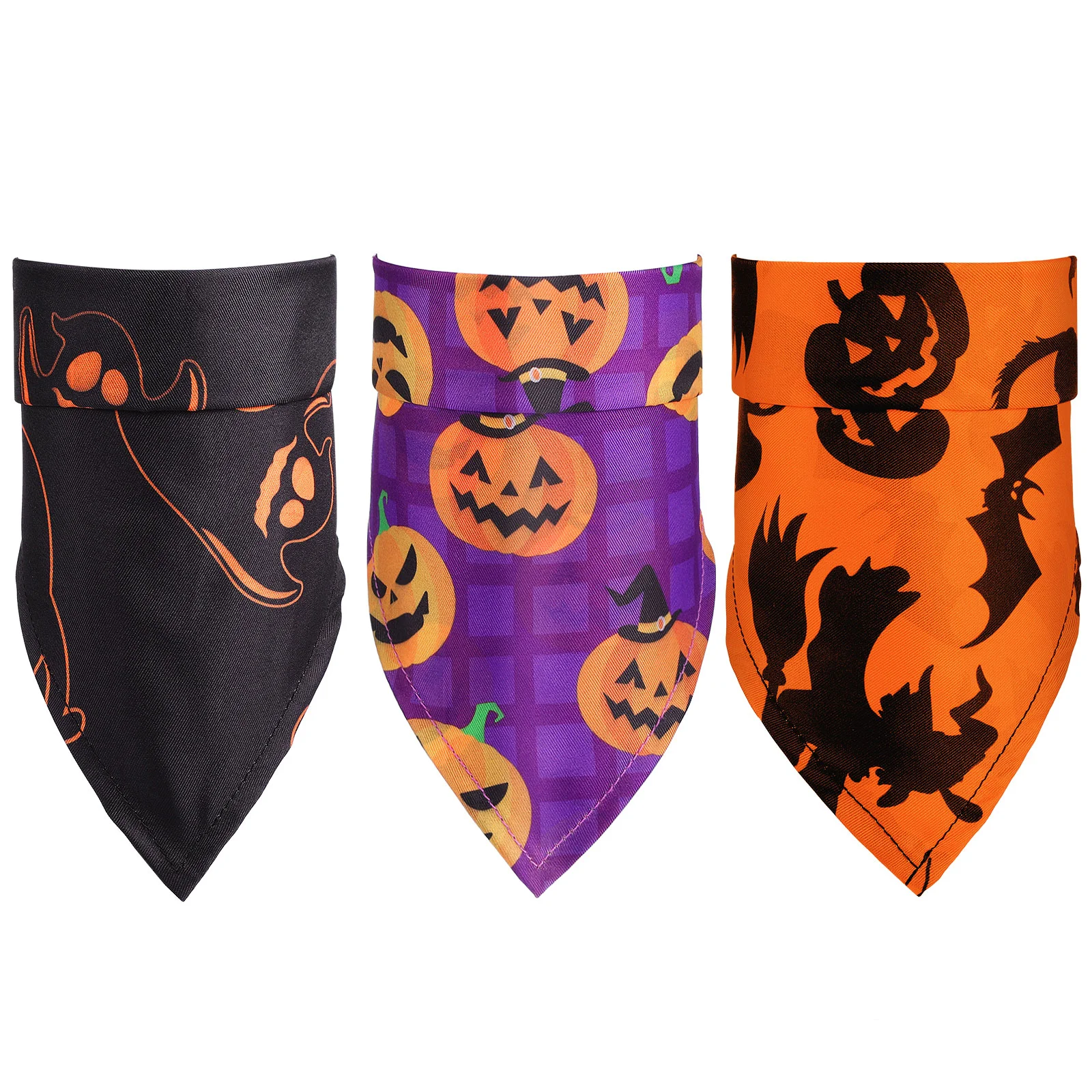 POPETPOP Dog Bib Cool and Comfortable Dog Triangular Scarf Pet Dog Collar Halloween Printed Saliva Towel (Purple, Black, Orange)