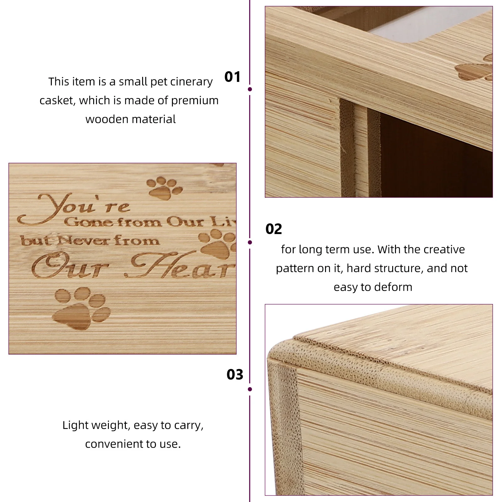 Durable Pet Cremation Urn Safe Material Small Size Convenient for Home Use Cats Dogs Memorial Box Pet Cremation Urn
