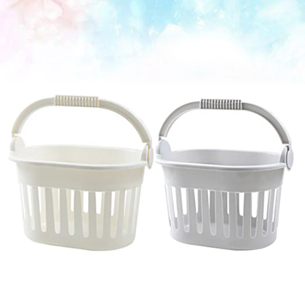 

2Pcs Hollow Bath Basket Portable Shower Storage Organizer Foldable Handle White Grey Large Capacity Container Bath Basket