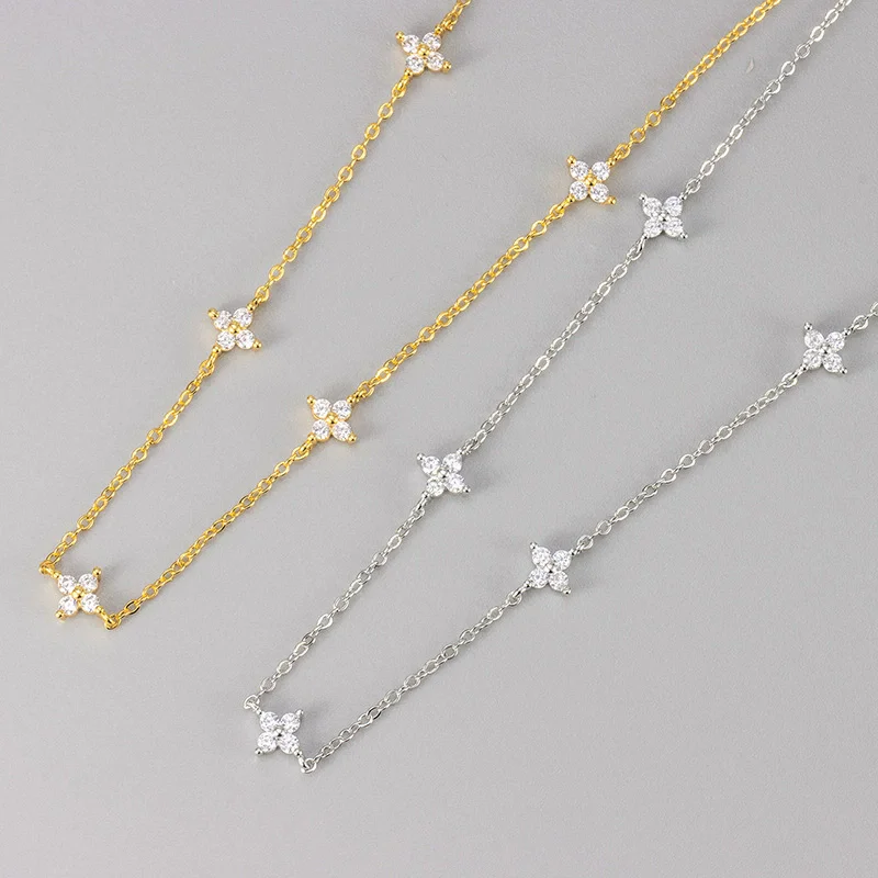 925 Sterling Silver Sparkling Tassel Choker Necklace for Women Sweater Chain Jewelry Wedding Party Gift