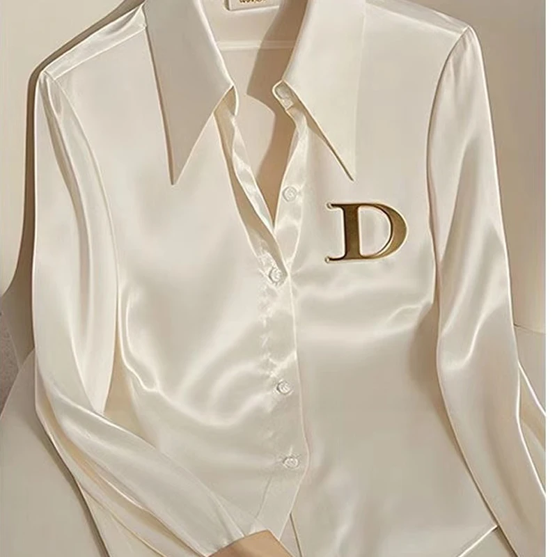 Satin Shirt Tops 2024 Fall All-in-one Ladies Long Sleeve Elegant Solid Color Shirt Fashion High Suit French New Suit Dress Set