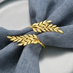 1/2pcs Gold Wheat Napkin Rings Metal Leaf Napkin Holder for Harvest Festival Fall Thanksgiving Wedding Dinner Table Decoration