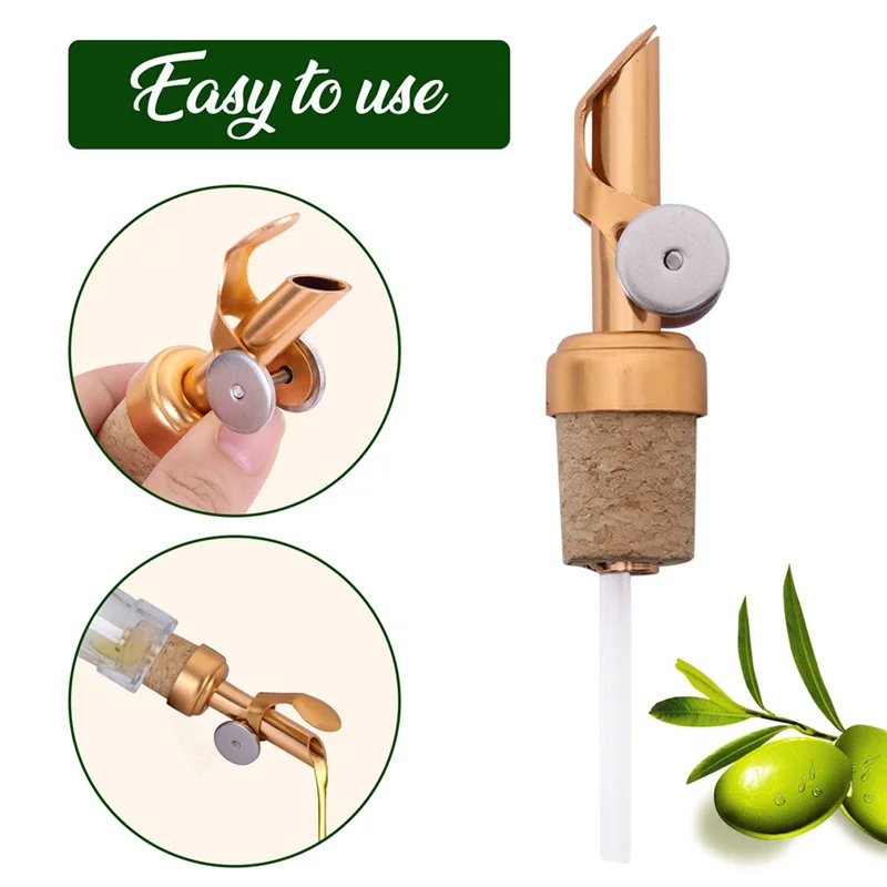 2 Pack Golden Olive Oil Spout with Cork Oil Spout Liquor Pourers Olive Oil and Vinegar Stopper for Kitchen