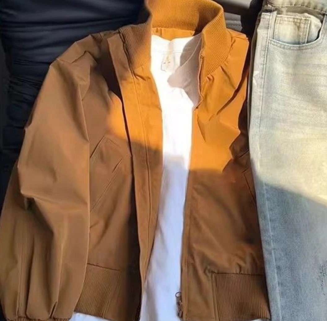 

Куртка мужская повседневная куртка однотонный воротник-стойка свободная посадка на молнии осеннее пальто ребристые манжеты непринужденная верхняя одежда