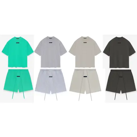 24SS 클래식 브랜드 더블 라인 남자 티셔츠 럭셔리 디자인 3D 실리콘 편지 라운드 넥 티셔츠 커플 하이 스트리트 반바지 세트