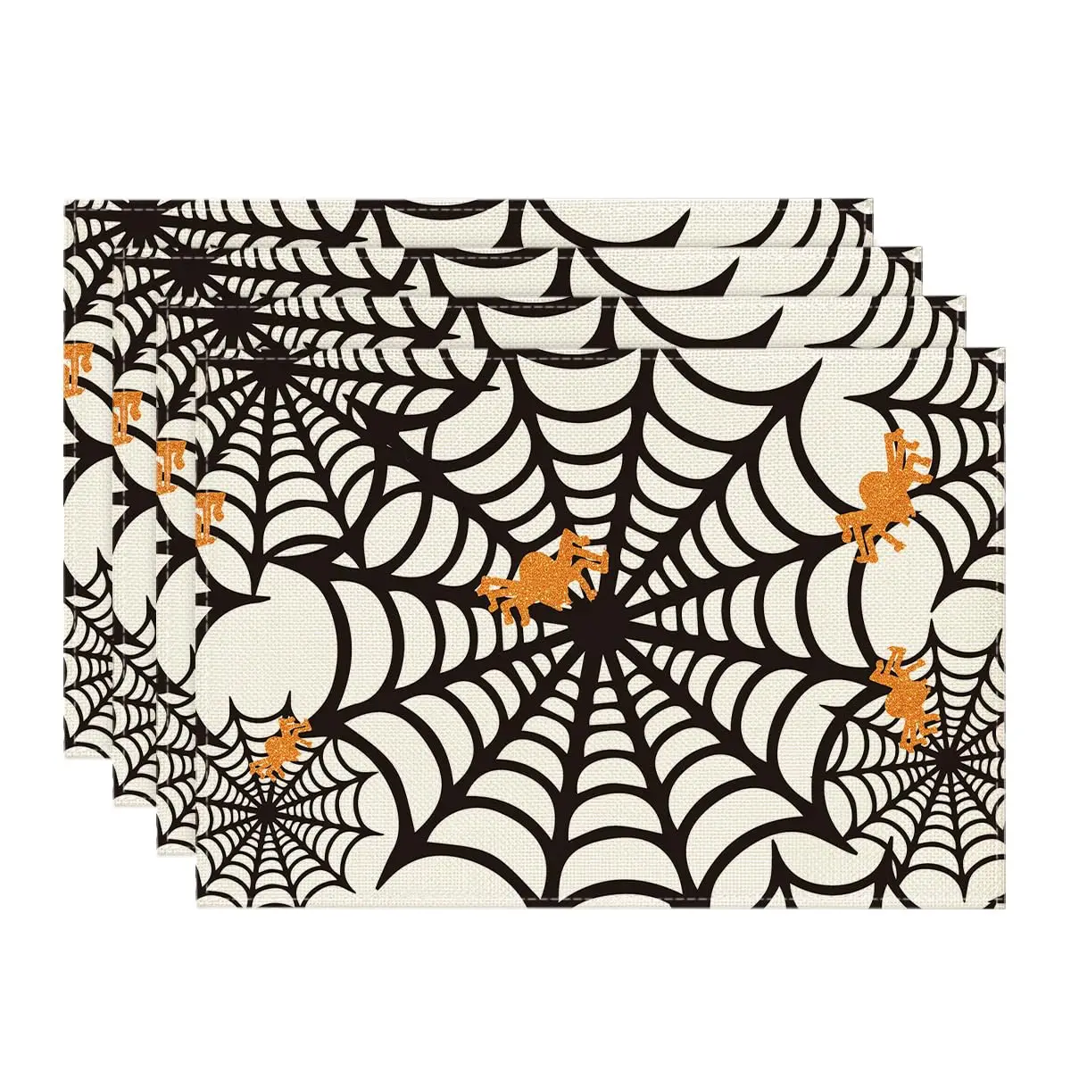 Spiders Web Placemats, Table Mats, Dining Decoration, Holiday, Halloween, Set of 4, 12x18 Inch