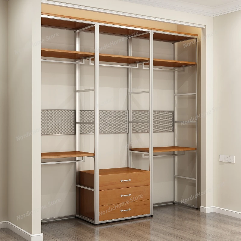 

Floor-standing Bedroom Wardrobes Nordic Ironwork Walk-in Clothes Hanger Living Room Cabinets Metal Open Furniture Armoire JT40W
