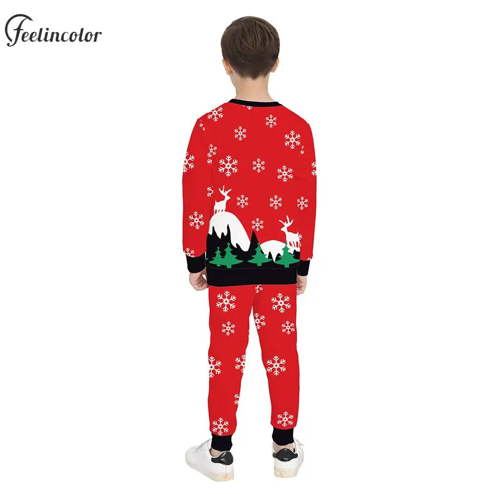 Crewneck Sweatershirt for Kid Christmas Tracksuit Fake Two Pieces Xmas Pullover Holiday Streetwear New Year Child Clothing
