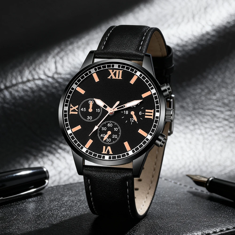 Fashionable new men's quartz watch PU leather watch, suitable for daily wear and holiday gifts