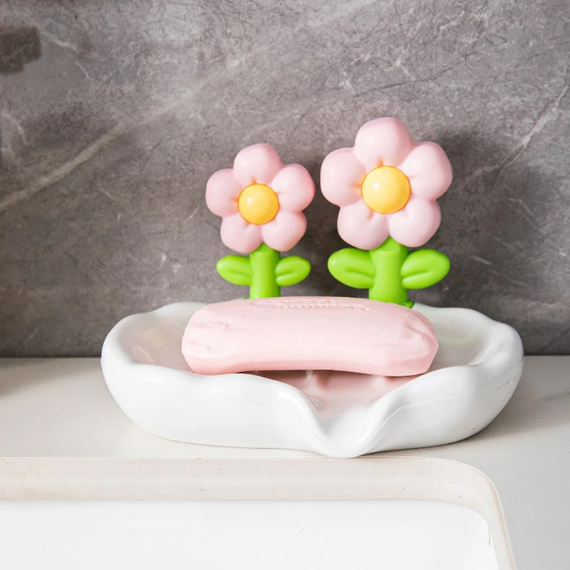 Plastic Cute Flower Soap Dish, Drain Soap Tray, Self Draining Soap Holder, Soap Storage Rack For Bathroom Accessories