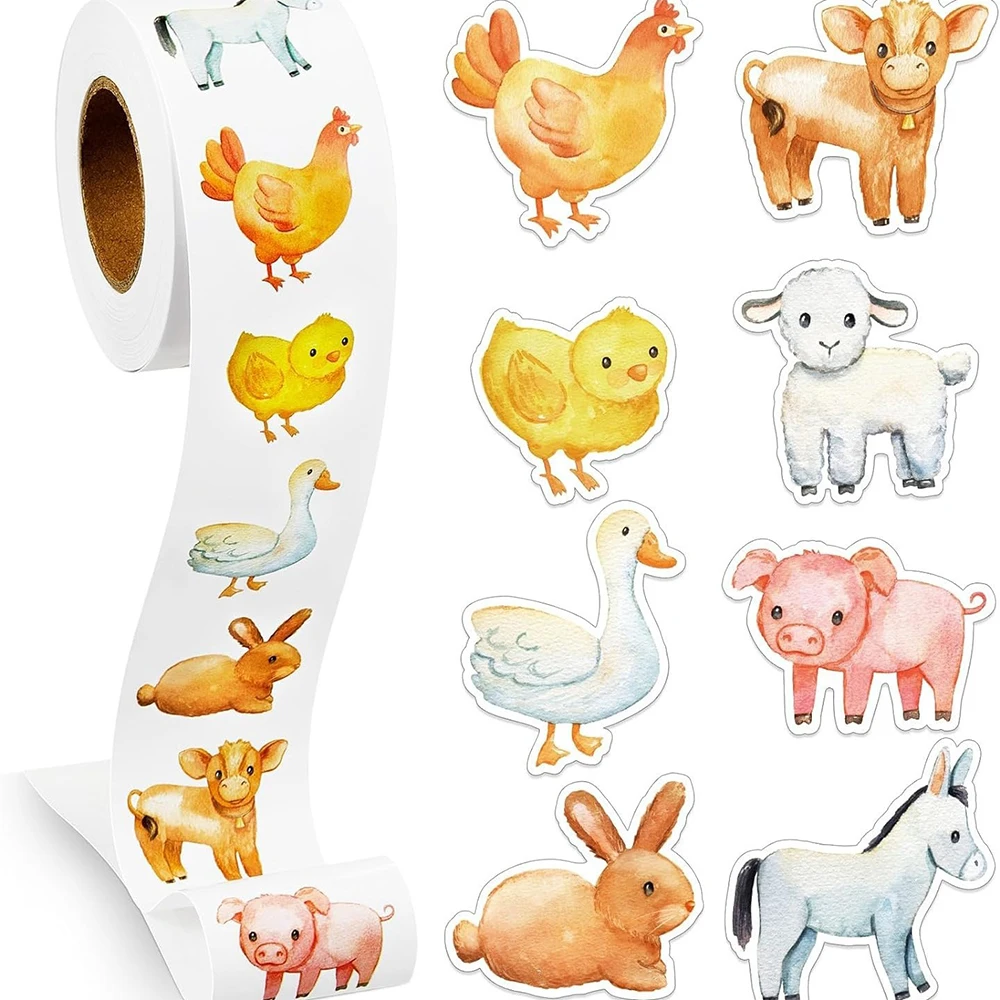 500pcs/Roll Cute Farm Animals Stickers Kawaii Chicken Rabbit Graffiti Decals DIY Suitcase Journal Notebook Sealing Label Sticker