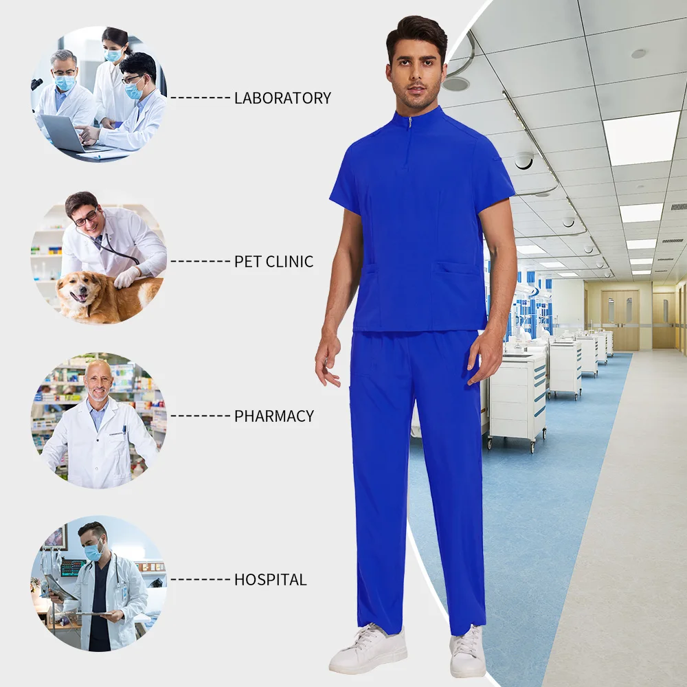 متعدد الألوان فرك موحدة الرجال قصيرة الأكمام طبيب الأسنان القمم + السراويل فرك مجموعة الحيوانات الأليفة طبيب فرك التمريض موحدة جراحة طبية عمال #4
