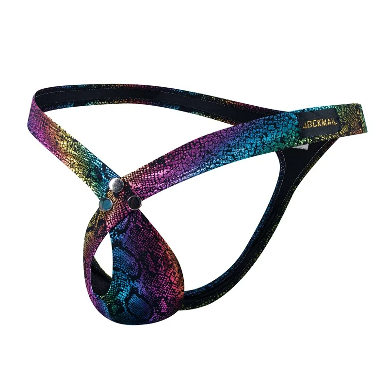 

Jockmail Erotic Lingerie Sexy Rainbow Mens Thong Snake Patterned River Open Crotch Ring Detail Erotic Thong Bikini Hot Lingerie