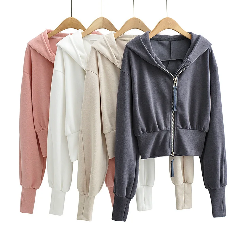 

2025 Streetwear Sweatshirt Hoodies Women's Short Casual Sports Jacket Double Zipper Spliced Coat Slim Tops Female Spring Autumn
