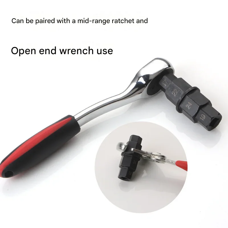 Motorcycle Axle Removal Tool 4 In 1 3/8 Hex Shaft Wheel Spindle Socket Wrench 17 19 22 24mm Cr-V Steel Repair Kit