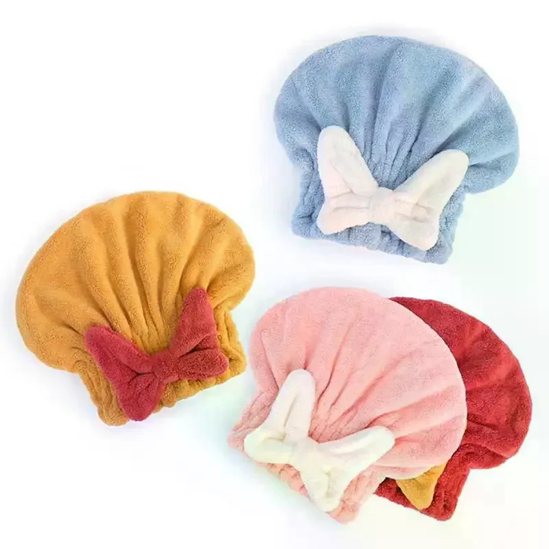 Microfiber Drying Hair Caps For Women Girls Quick Dry Hair Towel Turban Hat Bathing Soft Hair Towel Wrap With Cute Butterfly Bow view 5