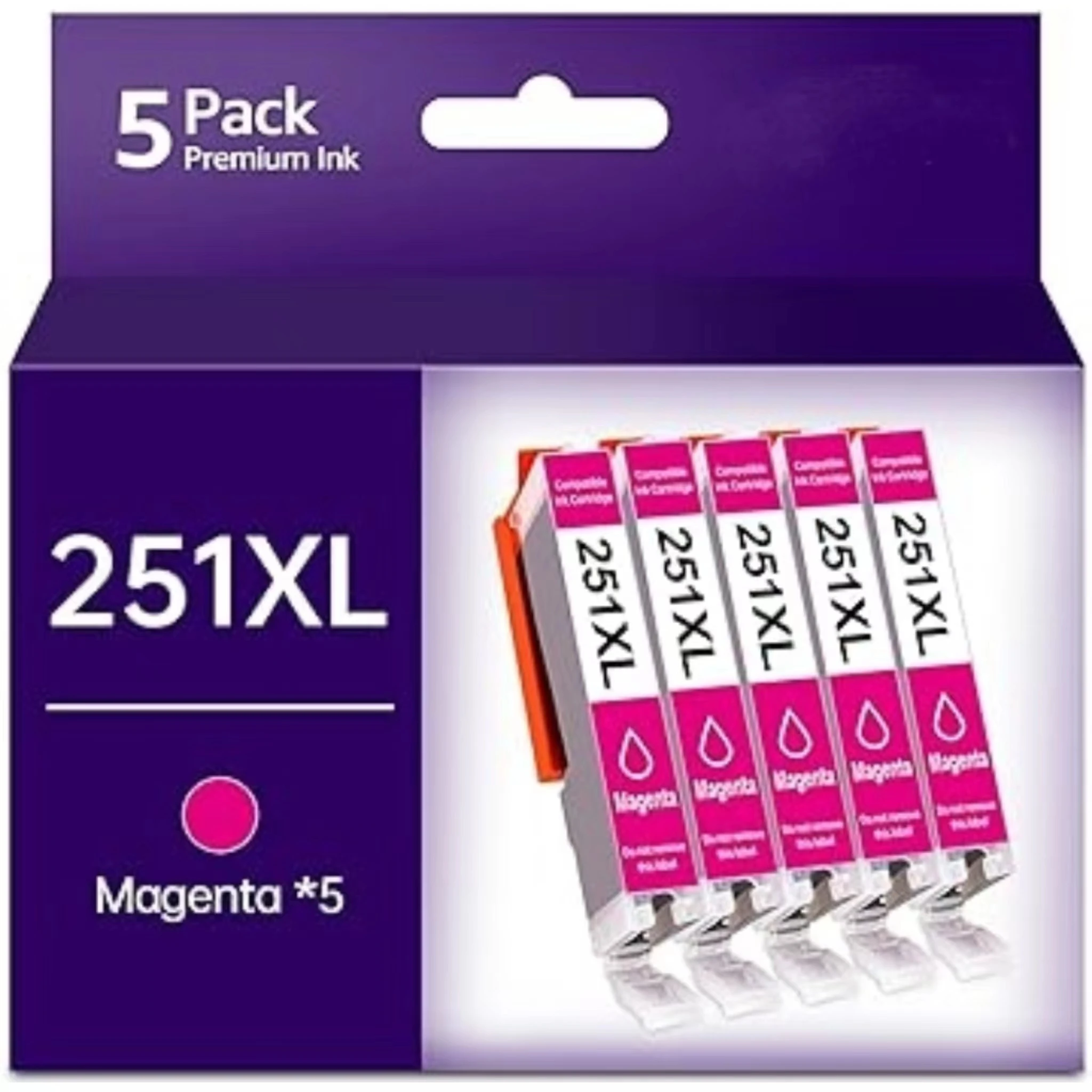 CLI-251XL Compatible Ink Cartridge Replacements for Canon CLI 251 PGI-250XL for PIXMA MX922 IP7220 MG5520 etc. (5-Pack, Magenta)