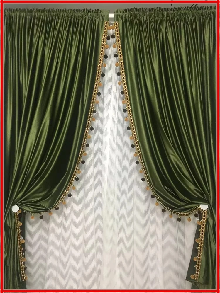 

Retro Olive Green Blackout Velvet Curtain Fabric Solid Color High-end Living Room Bedroom Light Luxury European Style Villa 1pc