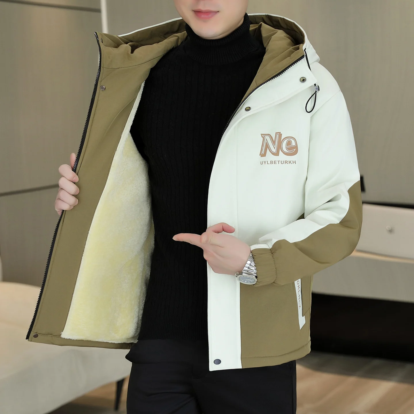 

Мужская утепленная куртка на флисовой подкладке для осени и зимы, модная теплая хлопковая одежда, повседневная модель с воротником-стойкой и застежкой-молнией