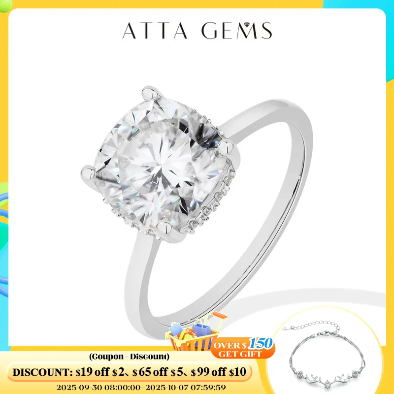 

Классическое кольцо с муассанитом ATTAGEMS Cushion Cut 3,5 карата для женщин DVVS1, настоящее серебро 925 пробы для помолвки, свадебные ювелирные изделия