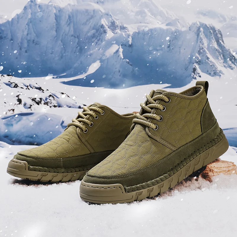 ​ أحذية شتوية مبطنة للرجال على طراز سترة - أحذية ثلج معزولة عالية القطع للتنقل في الحضرية ​
