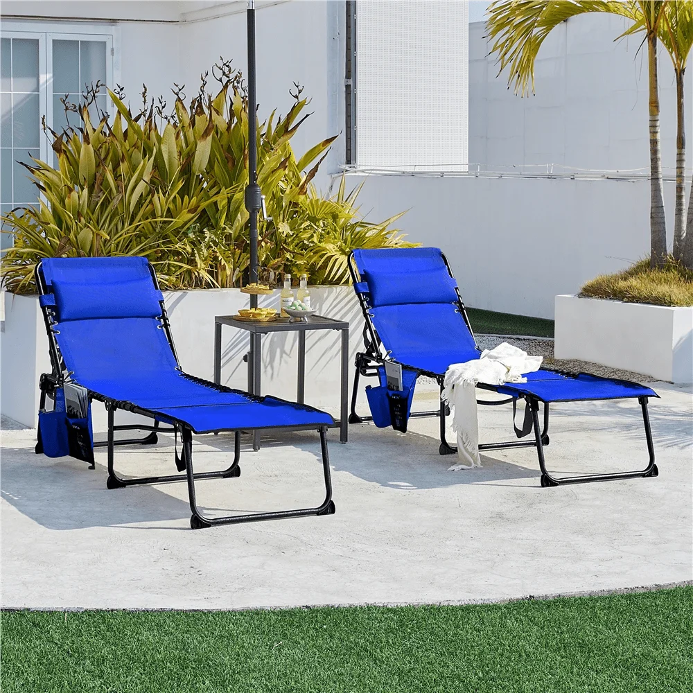 Outdoor Chaise Lounge Chair 5-Position Adjustable Folding Sunbathing Chair With Face Hole And Storage Bag, Portable Lounge Chair For Outdoor Camping Beach Patio Lawn