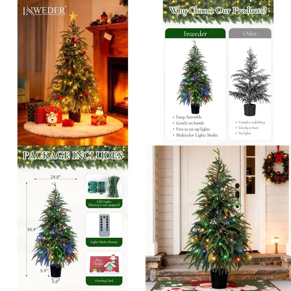 

4-Foot Realistic Norfolk Pine Christmas Tree with 100 LED Lights, Remote Control, and 8 Lighting Modes