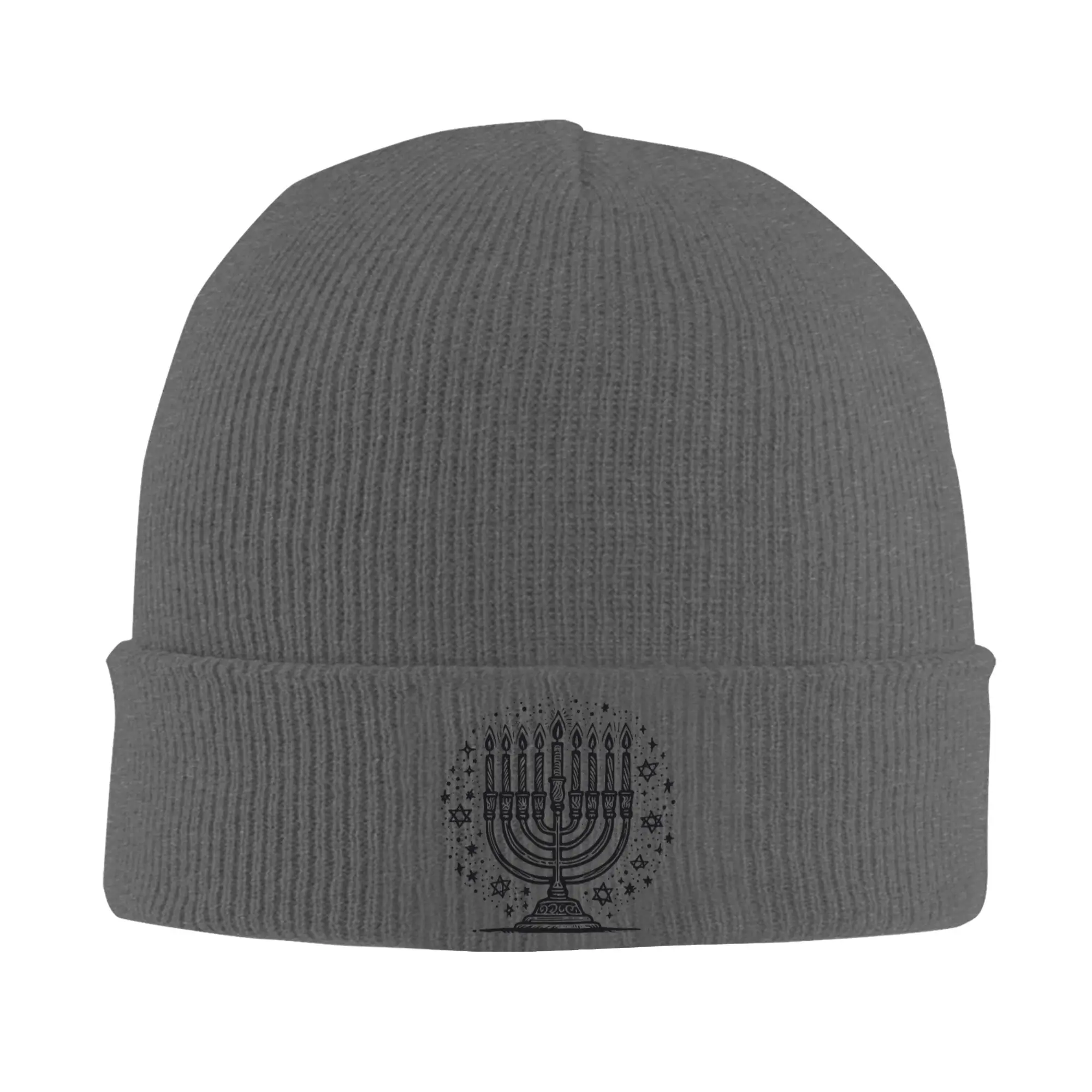 Hanukkah Chanukah Knitted Caps Women's Men's Skullies Beanies Autumn Winter Hat Acrylic Hanukkiah Warm Cap