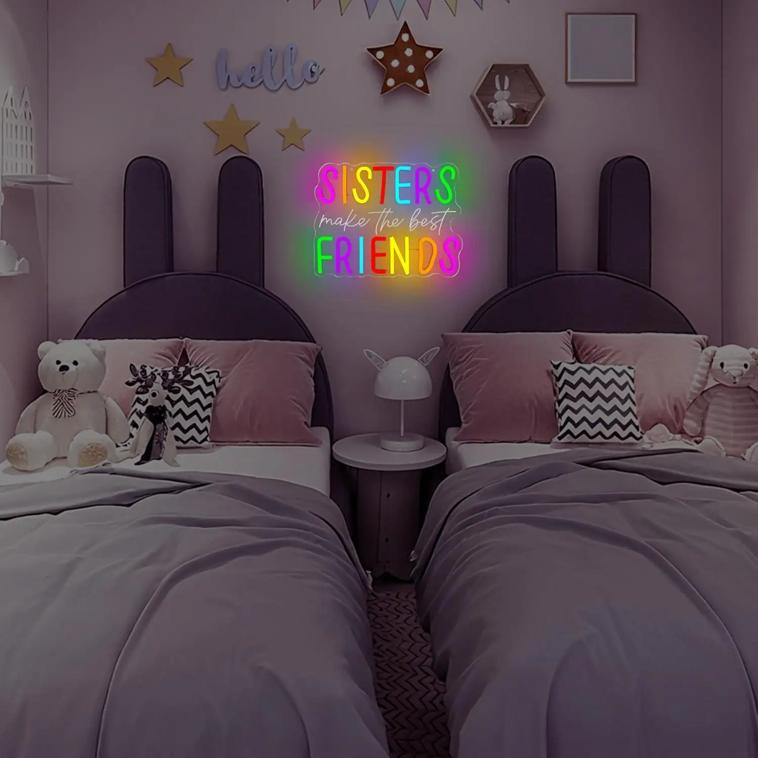 Sisters Make The Best Friends Neon Sign USB Dimmable LED Neon Light for Girls Bedroom Playroom Nursery Perfect Gift for Sisters