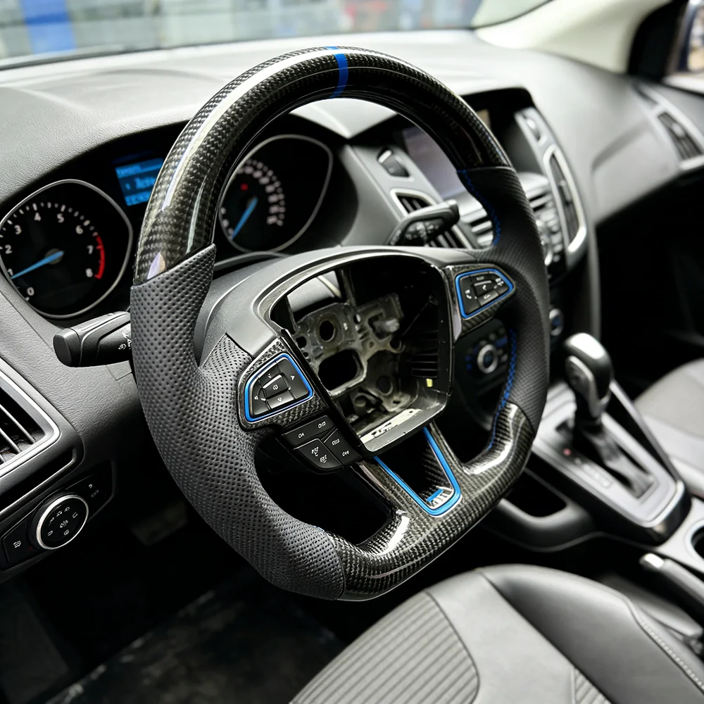 CCExcellent Sports Gloss Carbon Fiber 3 Spoke Steering Wheel for Ford Focus Mk3-Perfect Fit