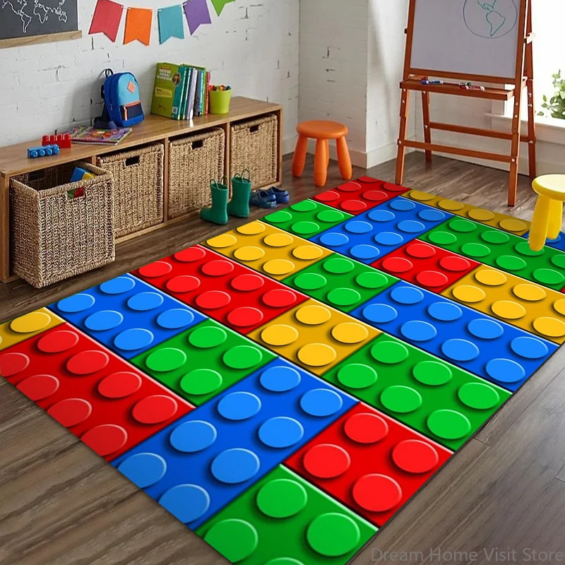 

3D Colorful Building Block Toy Printed Carpet Children Room Decoration Anti-Slip Floor Mat Home Living Room Bedroom Kids Carpet