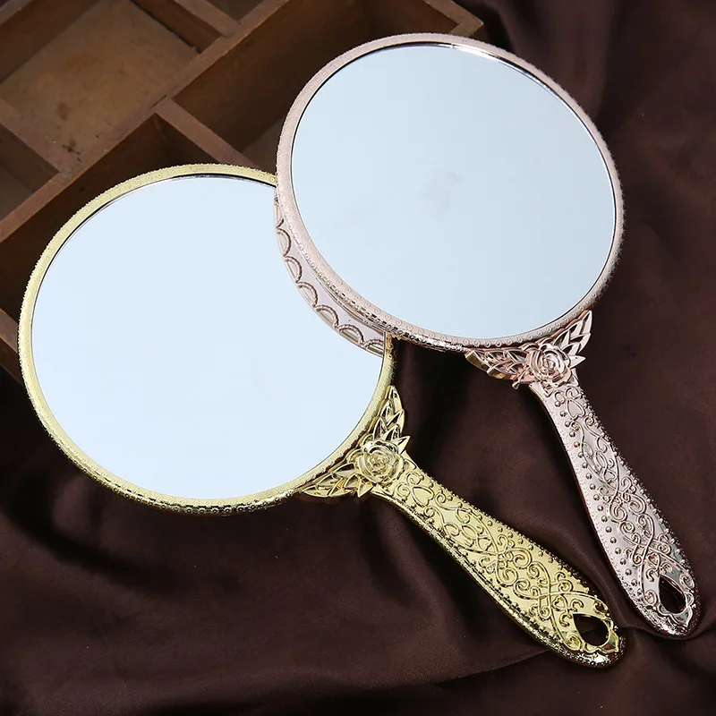 1PC Makeup Mirror with Handle Vintage Hand Children's Make-Up Retro Elegance Vanity Mirror Classic Handheld Mirror Portable