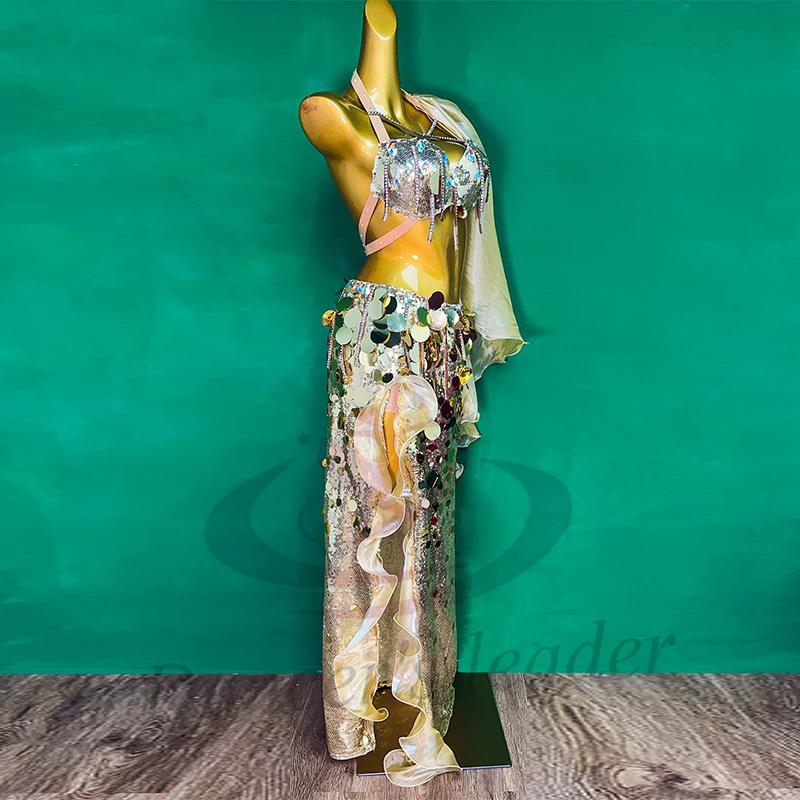 Strój do tańca brzucha dla dorosłych i dzieci, wysokiej jakości cekiny AB Stone, błyszcząca spódnica, profesjonalna odzież tango dla kobiet.