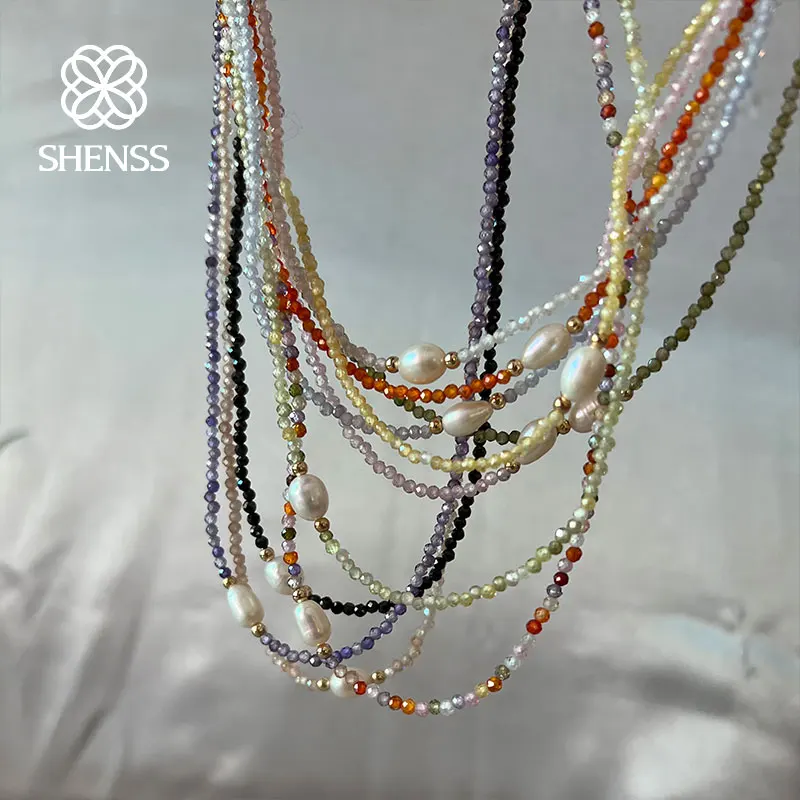 

High Quality Super Shiny Natural Freshwater Pearl Necklace Zircon Choker Necklace 2mm/3mm Size 36cm+5cm Length