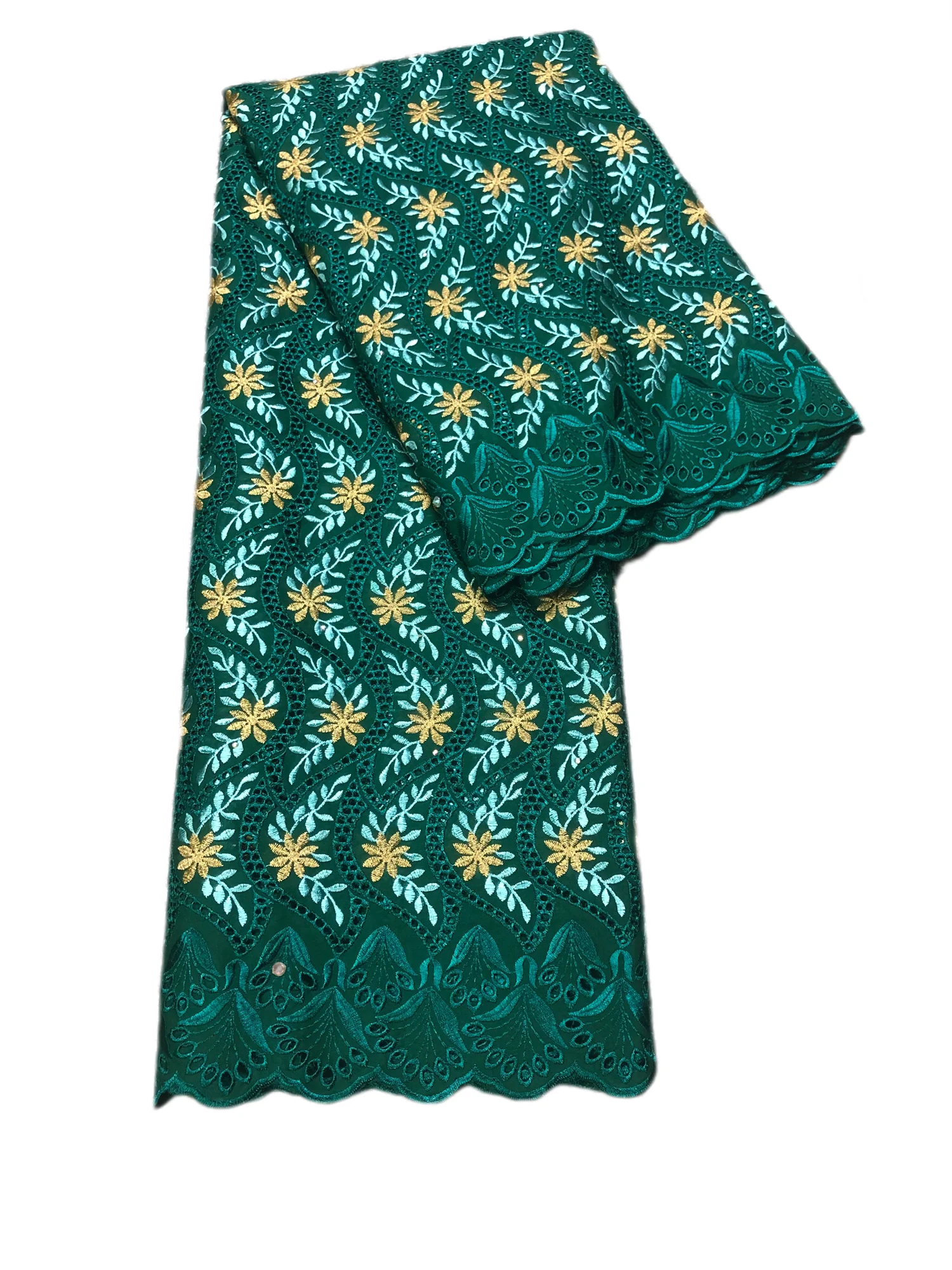 

Nigerian Fabric Embroidery Lace High Quality Swiss Cotton Party Lace Fabrics Stones Sew For Women Wedding Dresses,5Yards Cloth