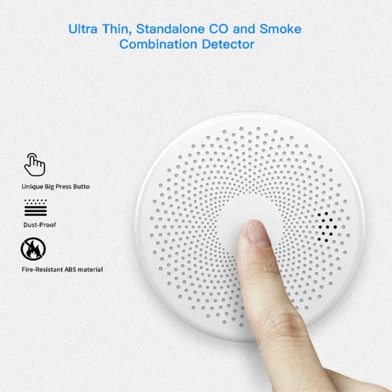 Tuya Wifi Koolmonoxide Rookmelder 2-In-1 Rooksensor Smart Life App Controle Brandalarm Beveiliging