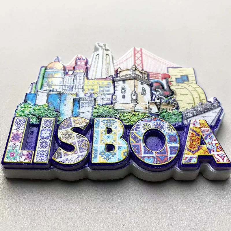 Lisbon, Portugal Painted building 3D stereo refrigerator sticker Travel souvenirs Home decor items Collection crafts