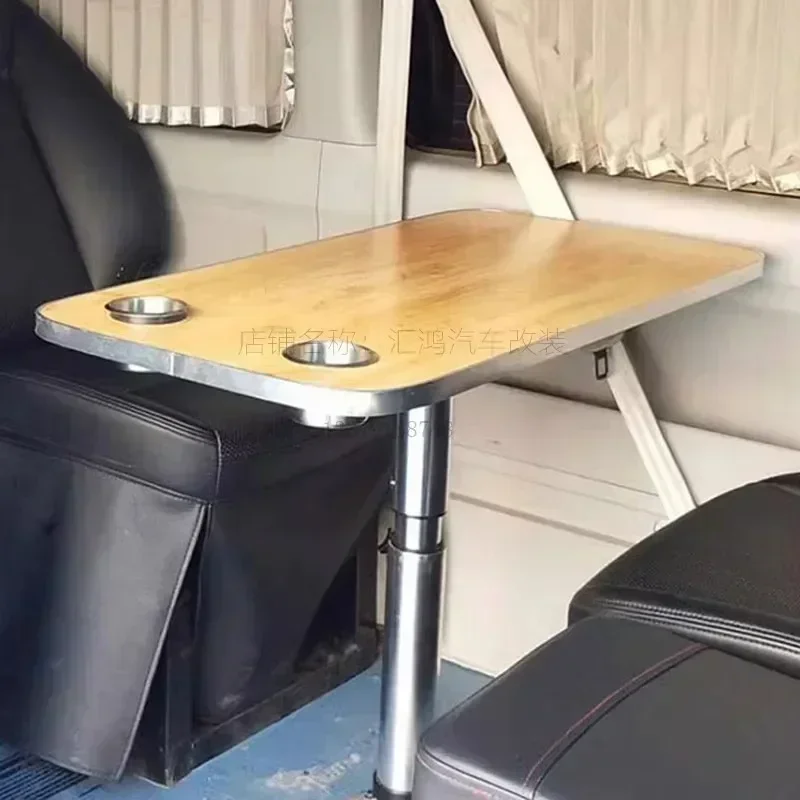 RV lift table board with cup holder, metal steel strip edging, 800 * 400 detachable solid wood multi-layer table board
