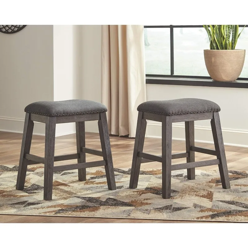 Rustic 24.4" Counter Height Upholstered Barstool, 2 Count, Gray