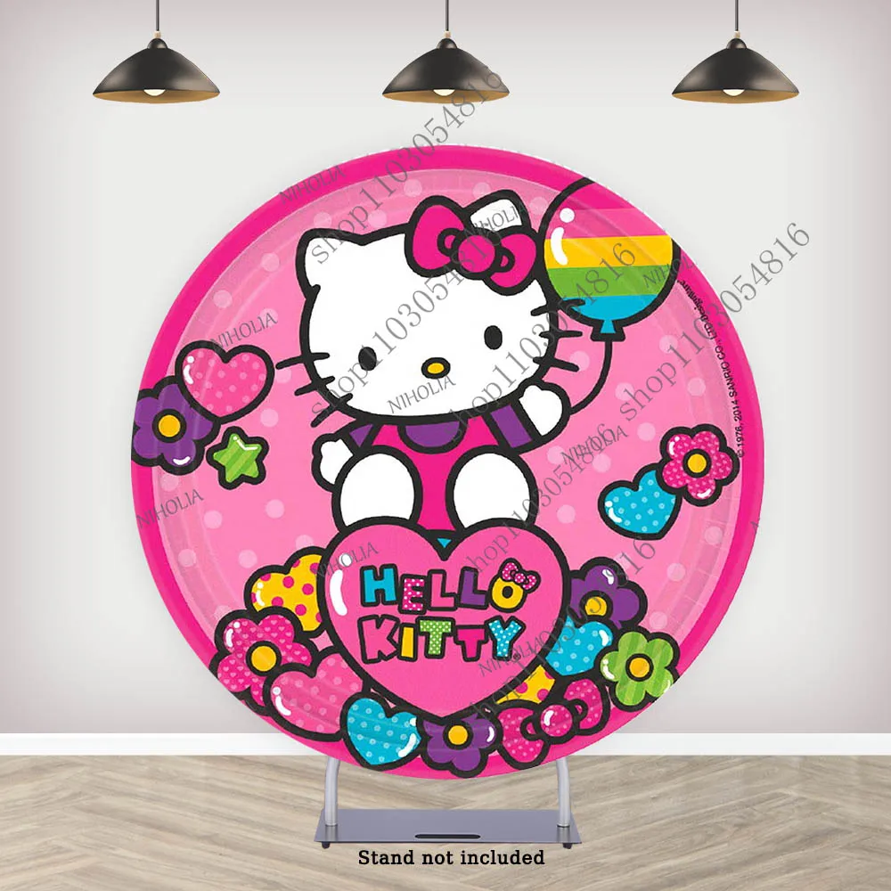 

Hello Kitty round Photo Backdrop Cover Circle for Girls Baby Shower Events Birthday Photography Background Studio Props