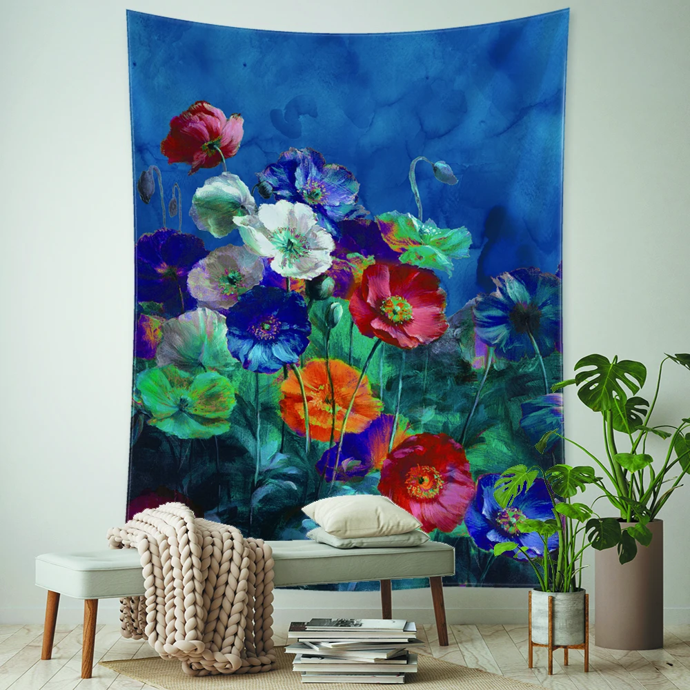 Colorful Flower Oil Painting Tapestry Wall Hanging Ins Simple European Style Dormitory Living Room Mural Decor