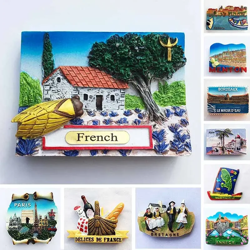 

French Paris fridge magnets Martinique Provence Corsica Menton Bordeaux Alps Bretagne Tourist Souvenirs refrigerator stickers