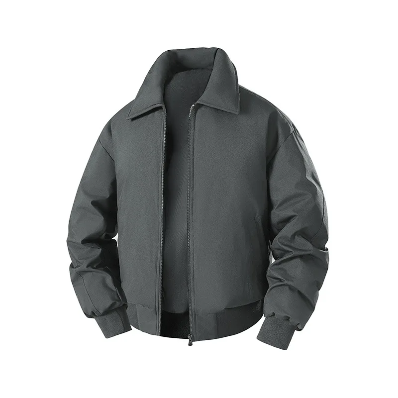 เสื้อโค้ทผู้ชายฤดูหนาวแบบใหม่ หนา อุ่น แขนยาว แจ็คเก็ตขนเป็ด สไตล์สตรีทแวร์ สีพื้นเรียบง่าย คอตั้ง ทรงหลวม เสื้อคลุมผู้ชาย