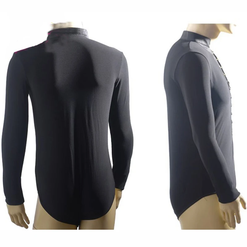 

NewLatin Dance Tops Men Costume Black Long Sleeve Elastic Shirt Adult Chacha Tango Professional Black Latin Practice Wear