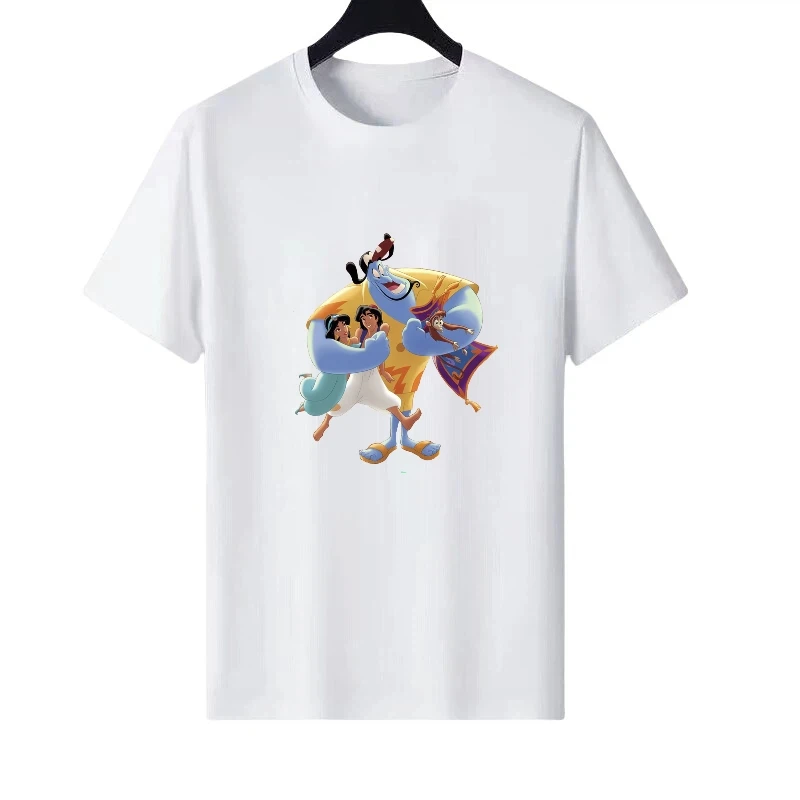 

Disney Aladdin's Lamp Print Pattern Woman Parent-Child Clothing Family Tops Ladies Cheap Short Sleeves T-Shirt Men Sweatshirts